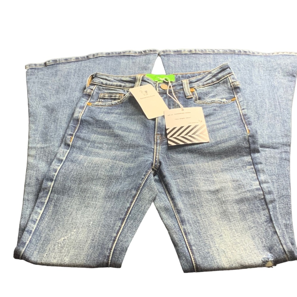 Free People x Sandrine Rose Women Blue Medit Flare Leg Jeans Sz 24 Distressed - Picture 9 of 10